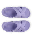 Top View of Purple clogs on a white background