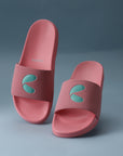 Dynamic view of Chupps Serra Pink Sliders showing 14mm padded plush upper in pink.