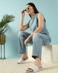 Grace White & Yellow Sliders -Women