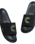 A black and neon men's slider sandal with a single strap and a black sole, featuring the ErgoX Plus footbed and Chupps logo.