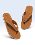 V-Fusion dark & tan V-strap flipflops top view showing URO Foam footbed.