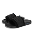 Sporty men’s black sliders with silicon embossed upper