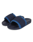 Comfortable men’s navy sliders with arch support and mesh