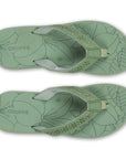 Green flip-flops for women top view with floral V-strap
