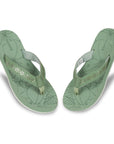 Green flip-flops for women top view with floral V-strap