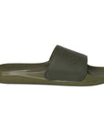 A pair of olive green CHUPPS PURE sliders with a olive strap and a cushioned airsoft sole.