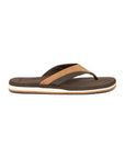 brown men's flip-flops with a V-strap design and a small logo at the center where the two straps join.