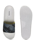 Top view of strap and sole of Roadster Grey Sliders on a white background