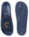 Top view of Dot Fusion men’s sliders with logo strap and sole