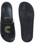 Top view of Dot Fusion men’s sliders with logo strap and sole