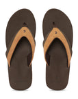 V-Fusion brown V-strap flipflops top view showing URO Foam footbed.