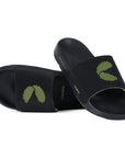 A black and neon men’s slider with a single strap and a black sole, featuring the ErgoX Plus footbed and Chupps logo