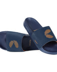 Navy and orange men’s sliders with navy blue sole