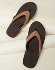 V-Fusion brown V-strap flipflops top view showing URO Foam footbed.