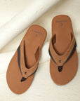 V-Fusion dark & tan V-strap flipflops top view showing URO Foam footbed.