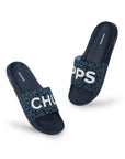 tilted image of blue slippers