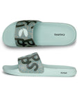 Comfortable men’s green sliders for casual streetwear .
