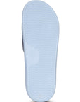 Light blue sole of a Chupps Tumble on a white background .Comfortable men’s navy blue sliders for casual streetwear
