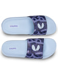 Modern men’s navy blue sliders with graphic upper