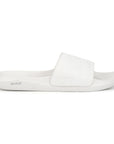White sliders for men with cushioned AirSoft Sole on a white background