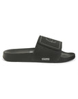 Urban Edge black sliders side view showing ErgoX Plus footbed.