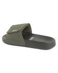 Side profile of black & olive sliders highlighting adjustable Velcro strap.