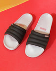 Men's stylish sliders in grey and black with quilted strap