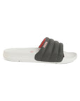 Side view Men's sliders in grey and black with quilted strap
