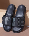 Camo Secure-Fit navy blue camo sliders top view showing ranger print upper.