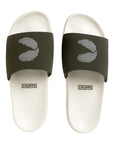 White & olive men's sliders with white sole and logo