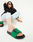 Quilt Bloom Green Sliders -Women