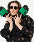 Quilt Bloom Green Sliders -Women