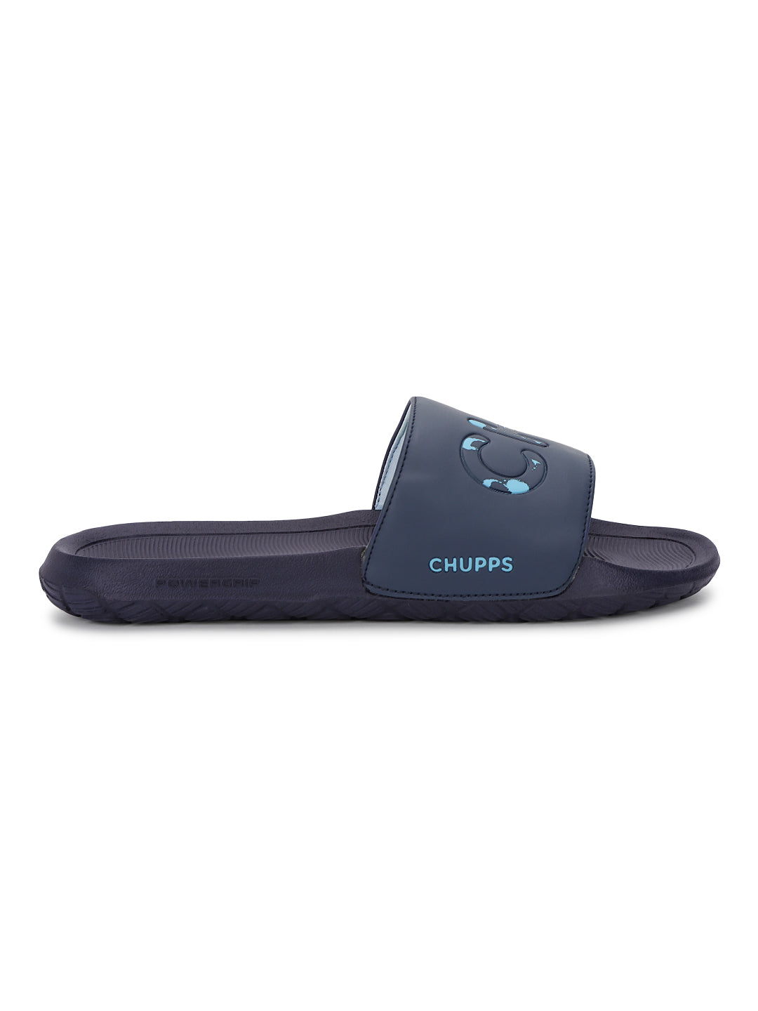 Chupps Drip men’s slider in navy blue with paint-drip CHU | PPS graphic