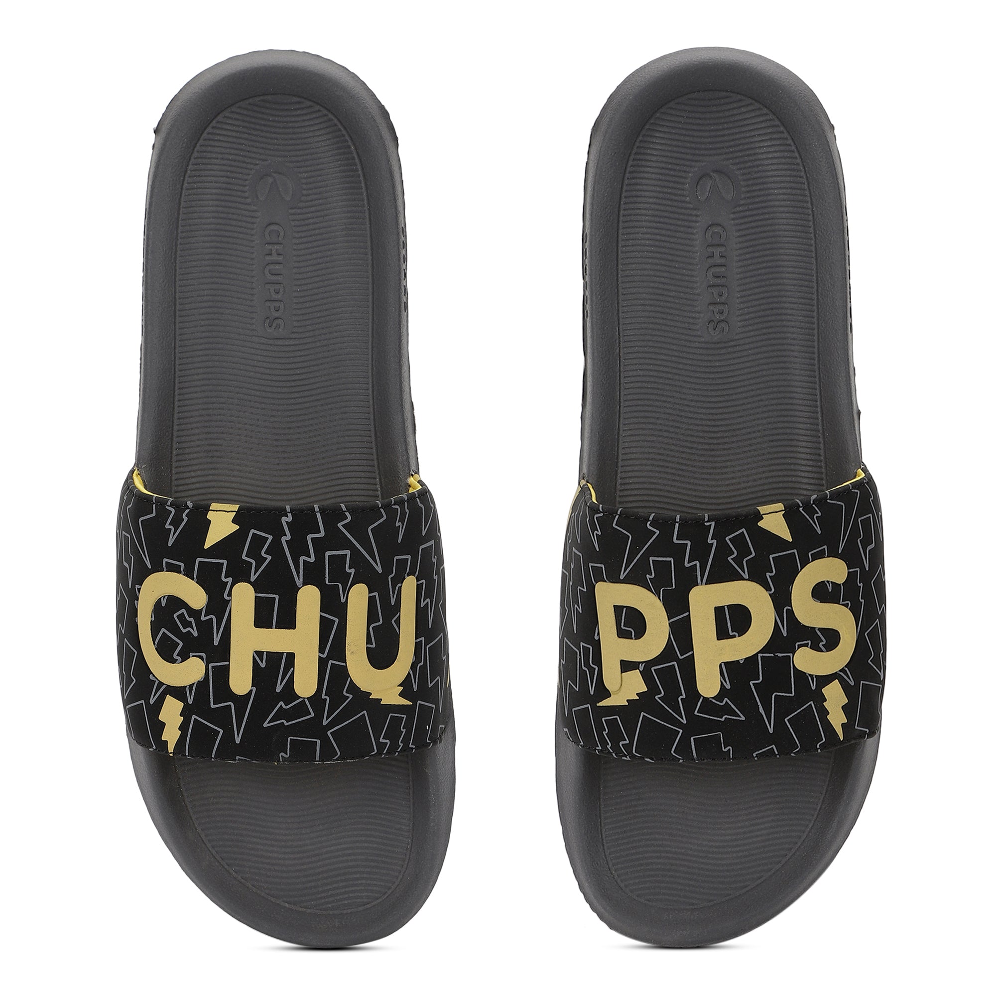 Bolt Biodegradable Grey Black Sliders- Men