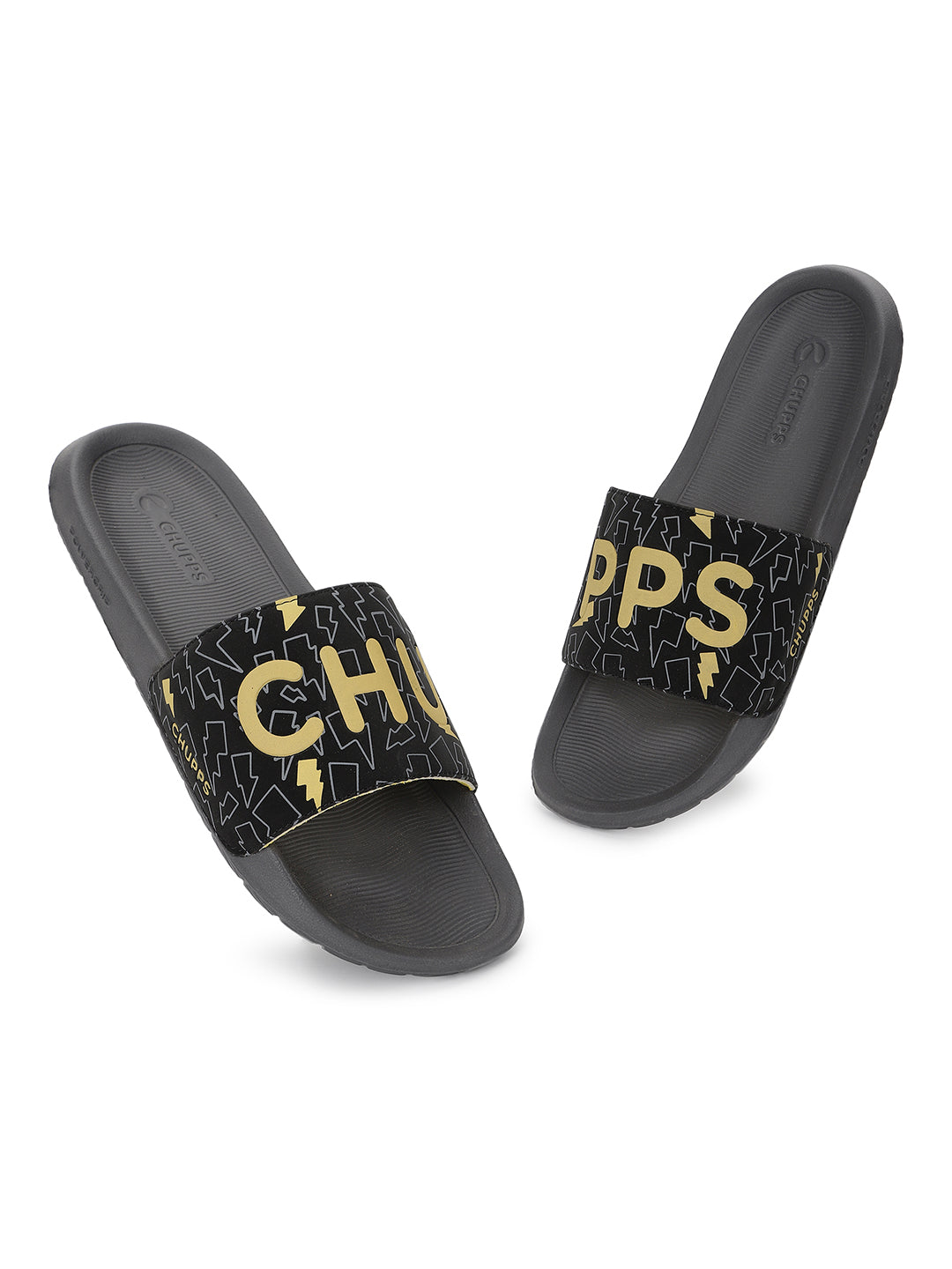 Bolt Biodegradable Grey Black Sliders- Men