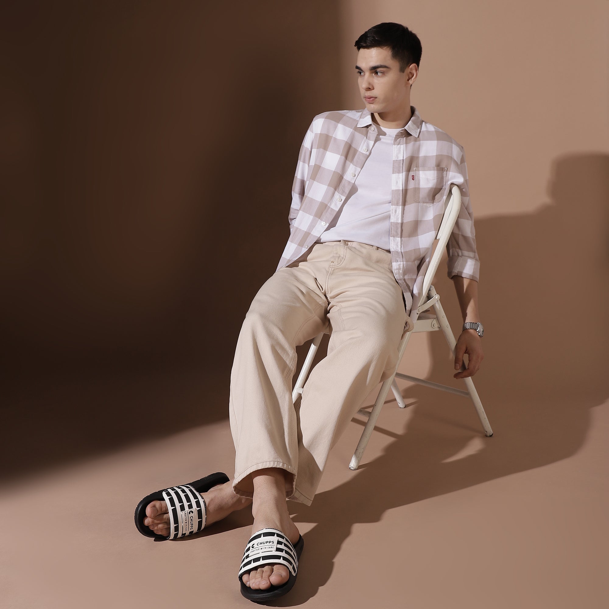 Notch Black and White Sliders Men