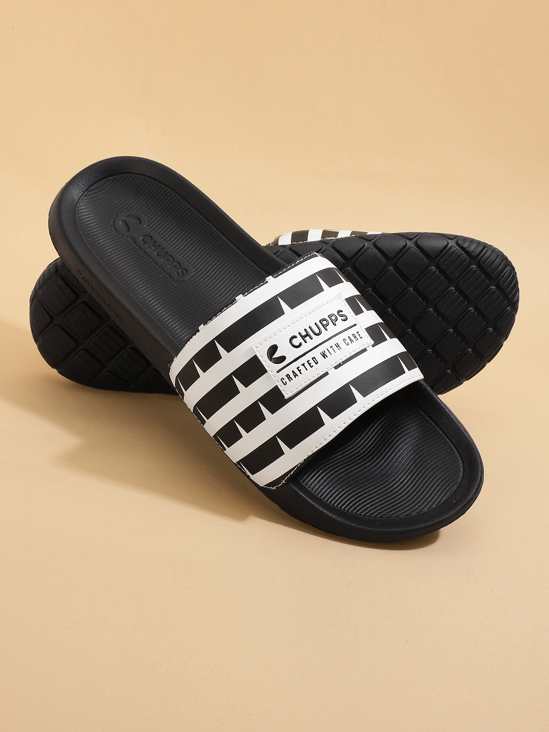 Notch Black and White Sliders Men