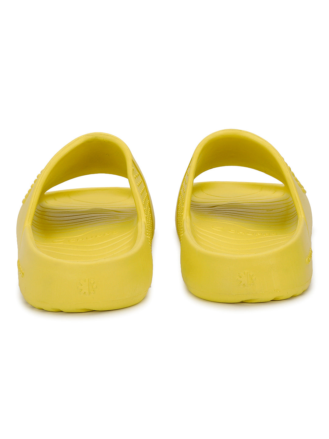 Foot POV of yellow Chupster on a white background