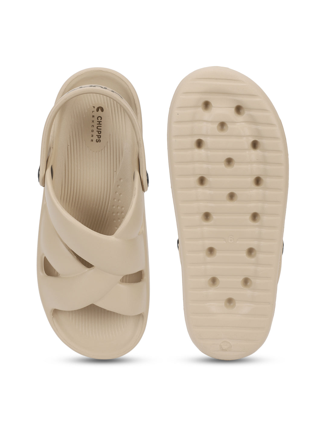 Top view of cushioned sole and curved footbed
