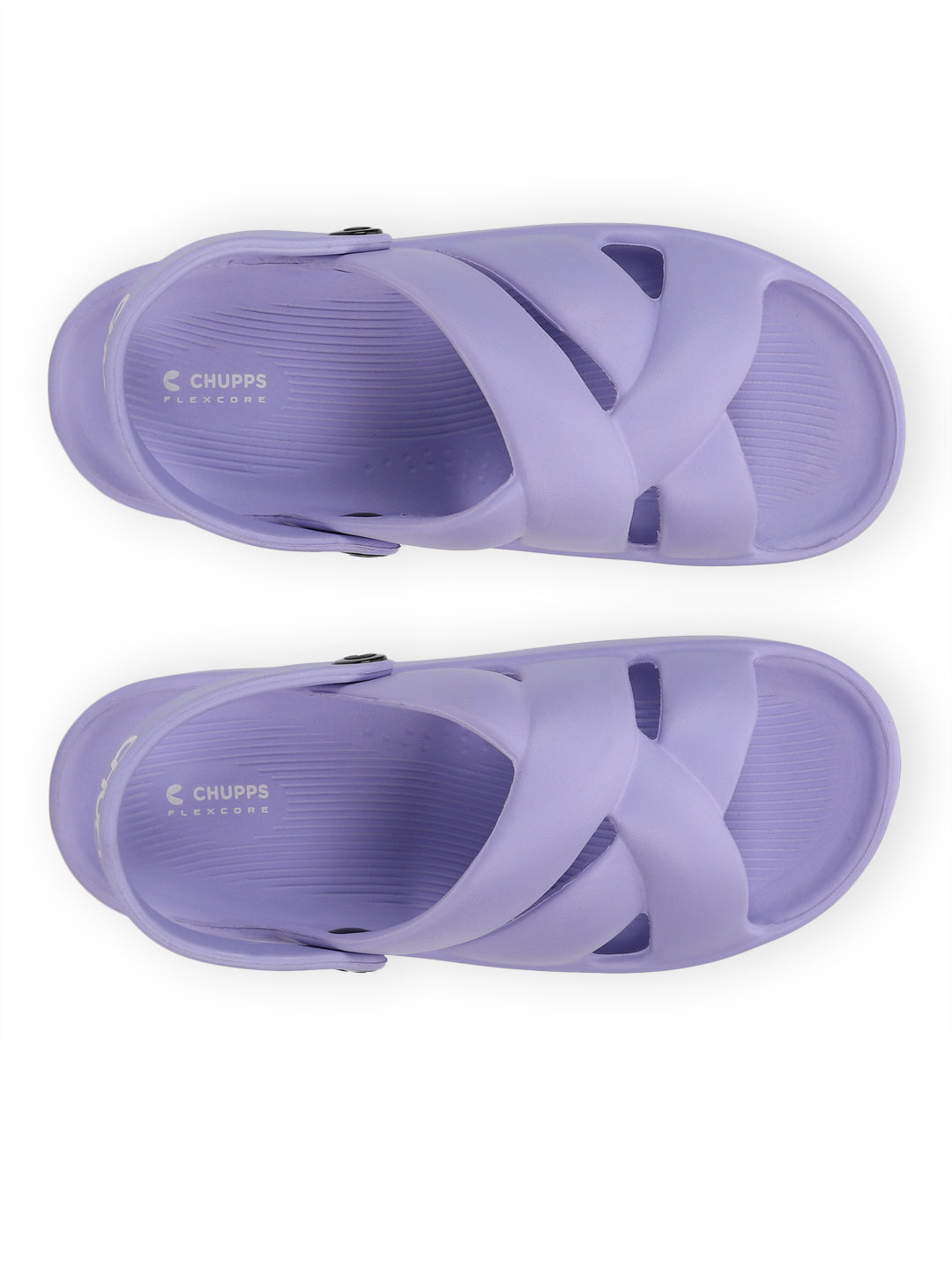 Top View of Purple clogs on a white background