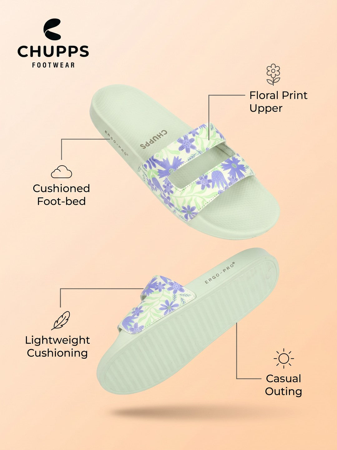 Lune Floral Slides_lime_green