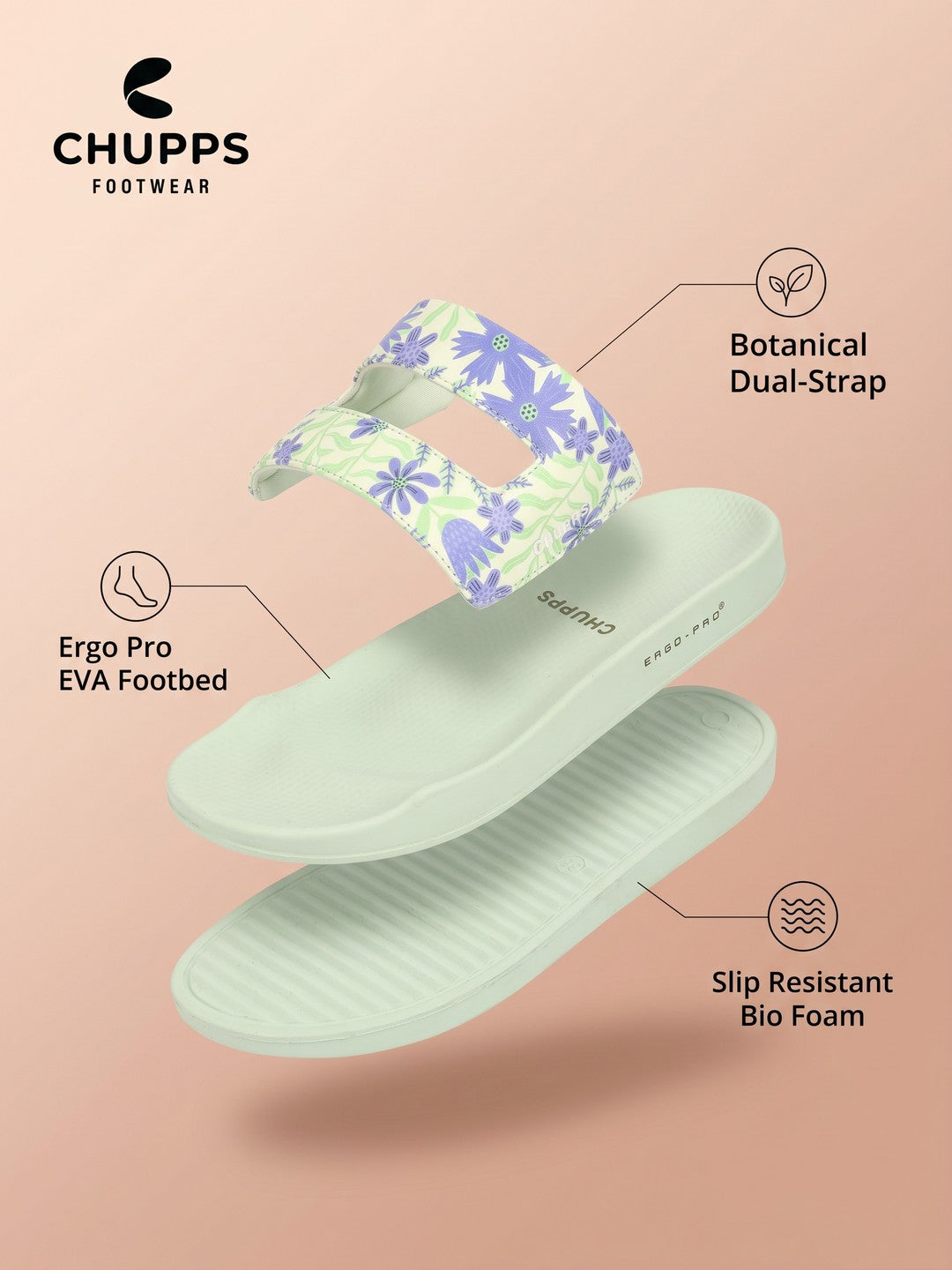 Lune Floral Slides_lime_green