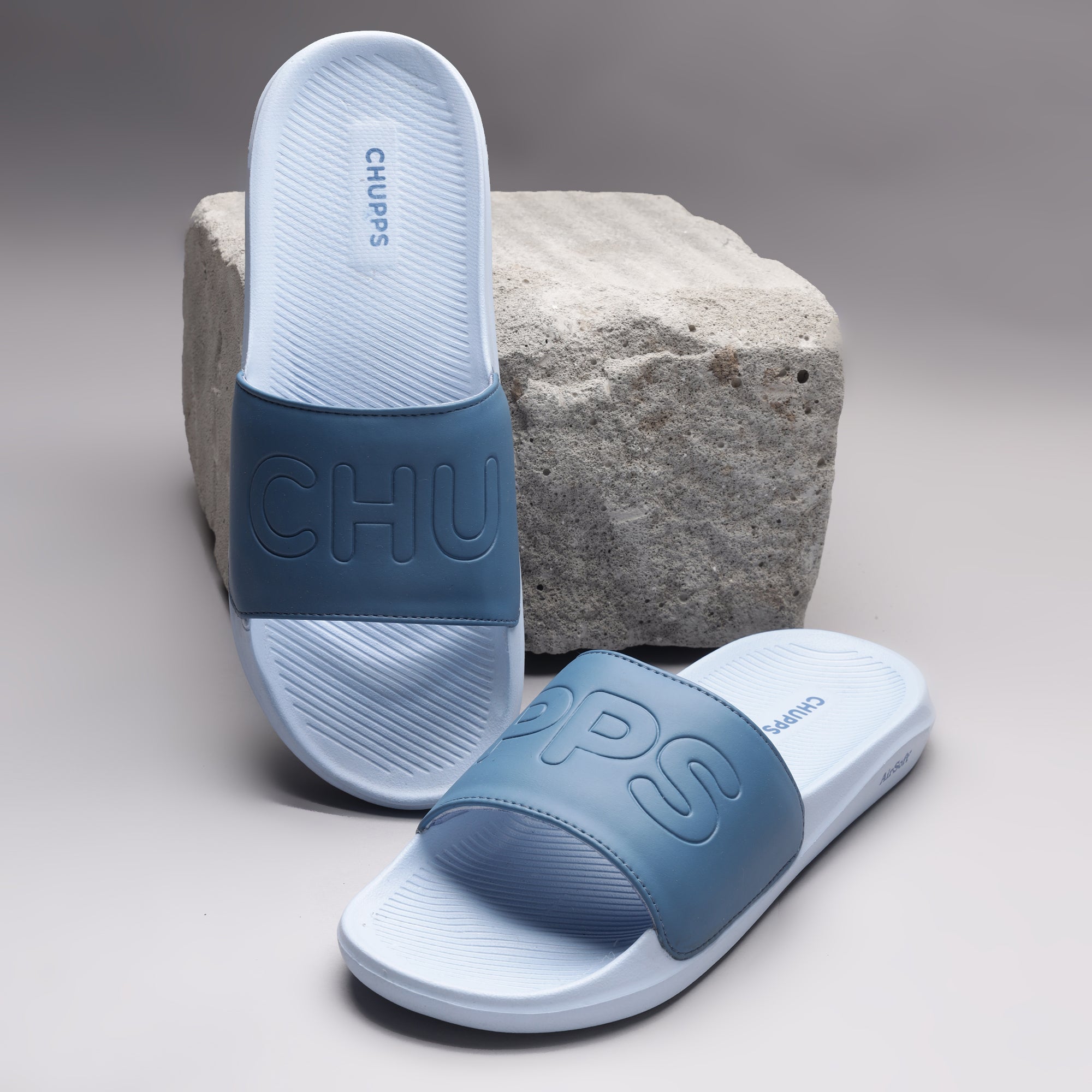 Men’s non-slip sliders in vibrant sky blue with soft grip