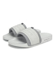 Sporty men’s sliders in light grey with silicon embossed upper , side look 