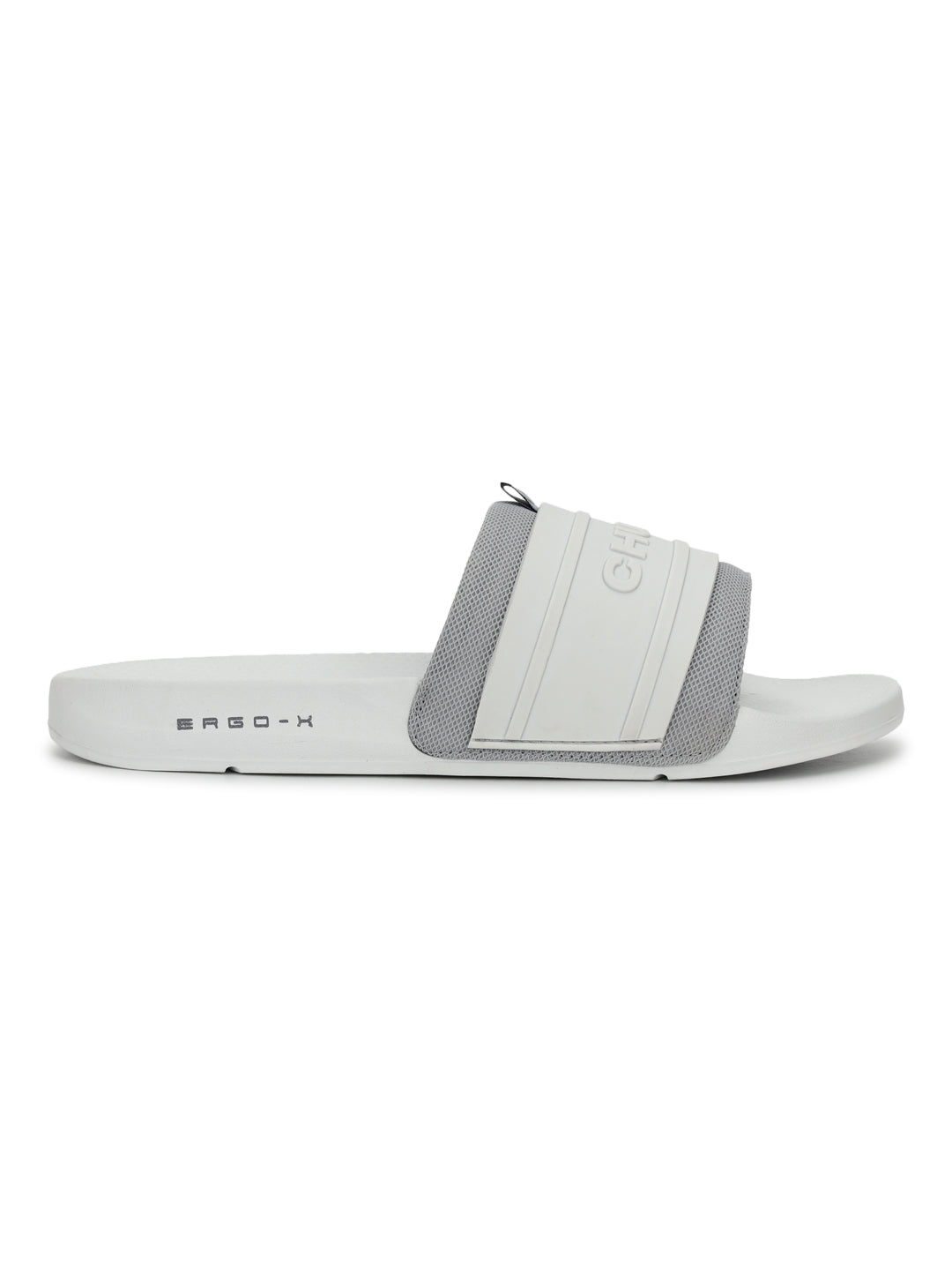 Sporty men’s sliders in light grey with silicon embossed upper