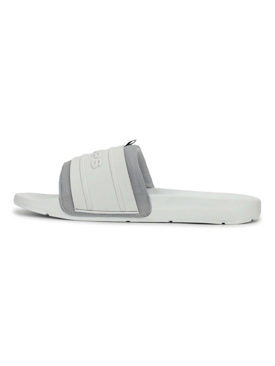 Minimal design men’s sliders in light grey for casual wear