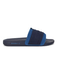 Sporty men’s sliders in navy blue with silicon embossed upper