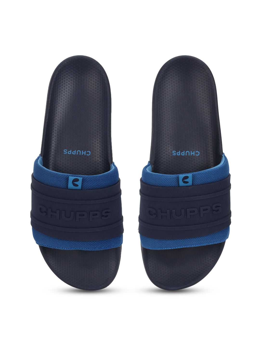 Durable blue slip-on sliders for men with ergonomic sole