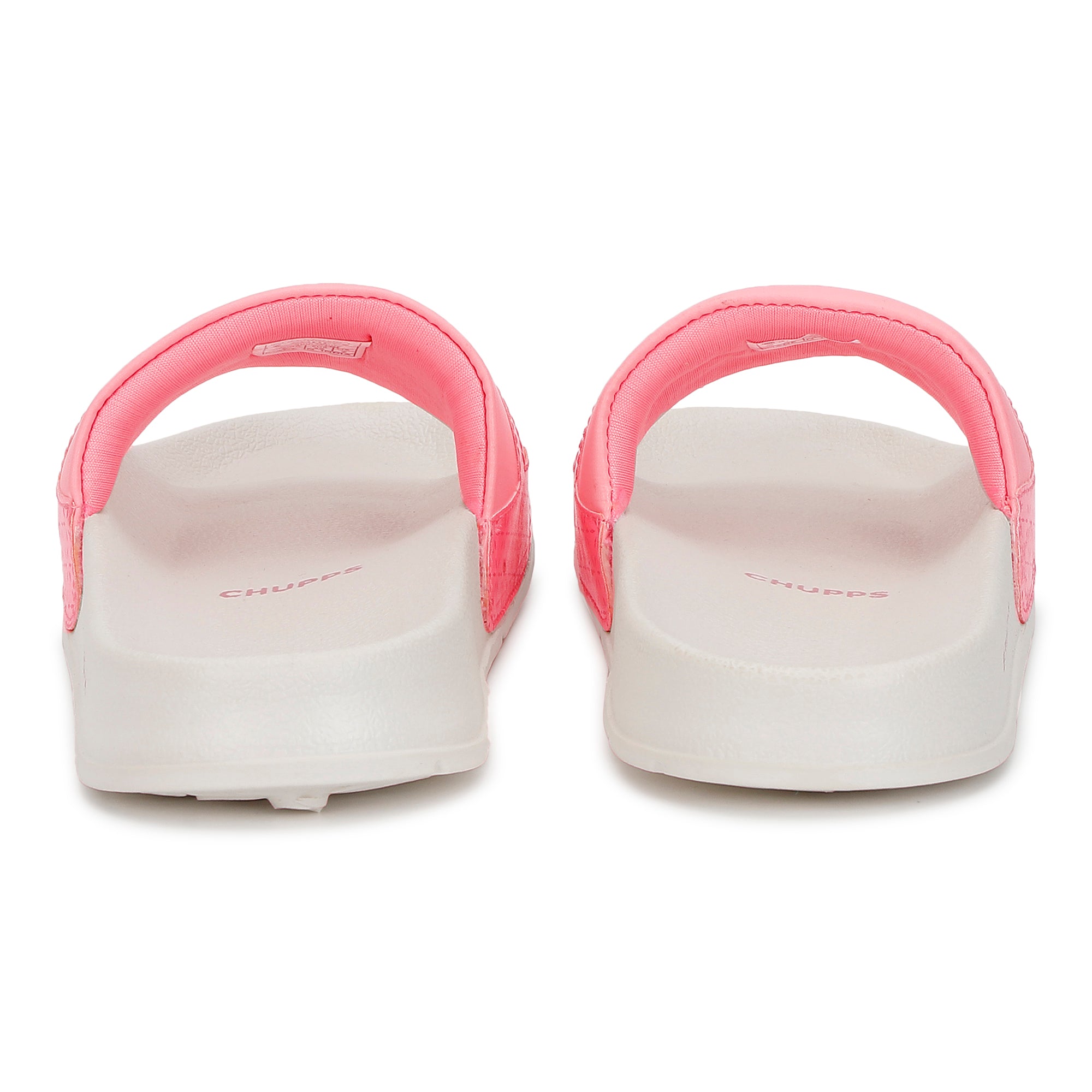Pair of pink and white sandals on a white background