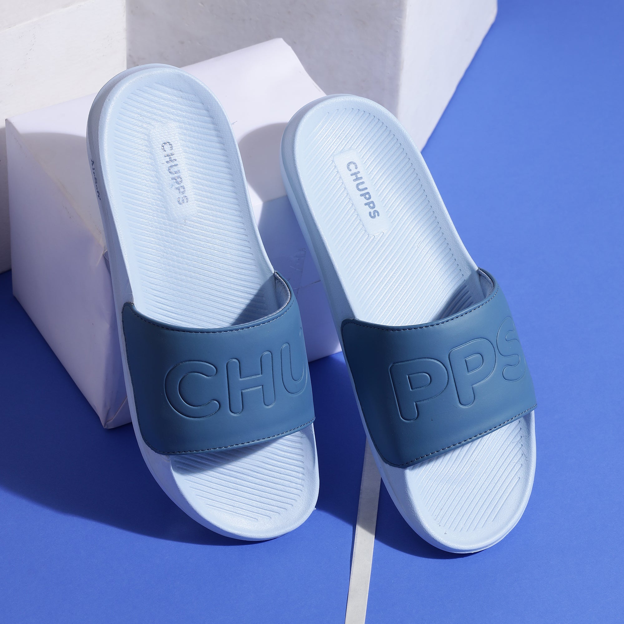 Chupps Pure Sky Blue men’s sliders with AirSoft Sole